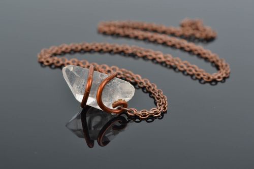 Beautiful handmade wire wrap copper pendant on chain - MADEheart.com