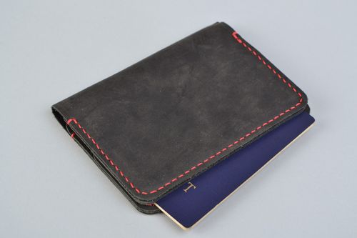 Handmade dark leather passport cover with pockets - MADEheart.com