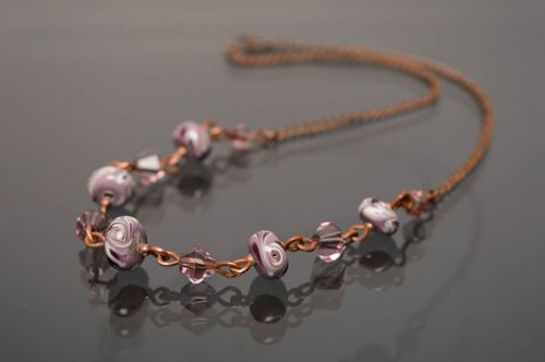 Copper necklace with lampwork beads - MADEheart.com