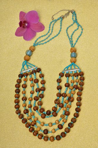 Handmade wooden beaded necklace elegant female necklace stylish accessory - MADEheart.com