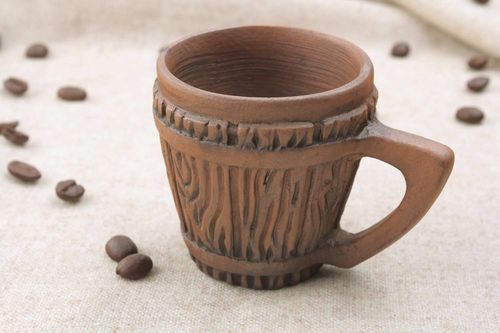 Clay brown fake wooden pattern coffee cup with handle - MADEheart.com