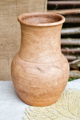Large 90 oz ceramic water pitcher made of white lead-free clay 9 inches, 3 lb - MADEheart.com