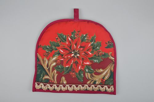 Beautiful handmade teapot cozy with Christmas motives sewn of cotton fabric  - MADEheart.com