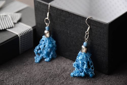 Blue handmade beaded earrings cute earrings cool accessories for girls - MADEheart.com