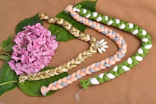 Handmade necklaces made of threads present for woman designer fabric accessories - MADEheart.com