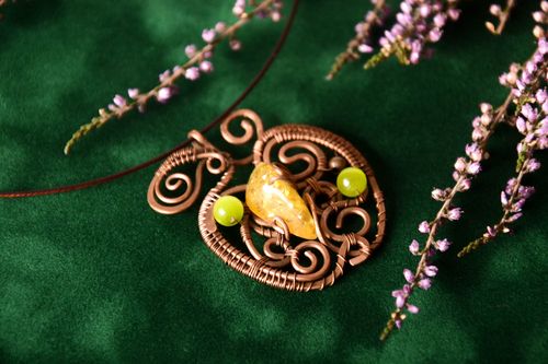 Украшение ручной работы украшение из меди с камнями женский кулон на шнурке - MADEheart.com