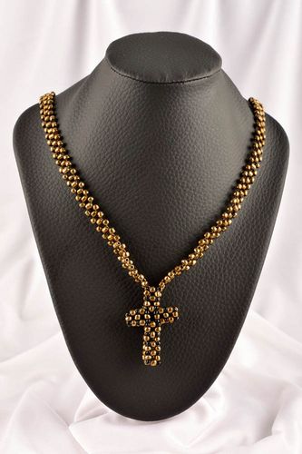 Designer beaded cross necklace unique handmade jewelry present for woman - MADEheart.com