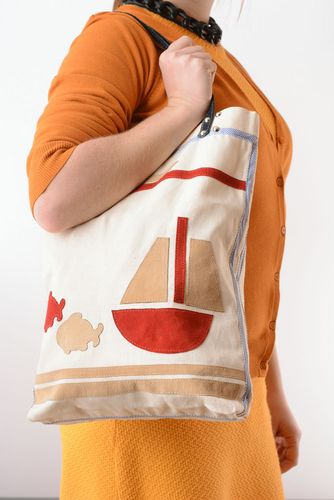 Textile bag with leather handles - MADEheart.com