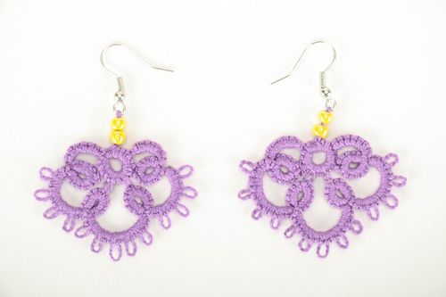 Boucles doreilles en dentelles frivolité lilas  - MADEheart.com