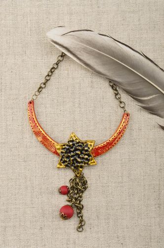 Collier fantaisie Bijou fait main métal pâte polymère original Cadeau femme - MADEheart.com