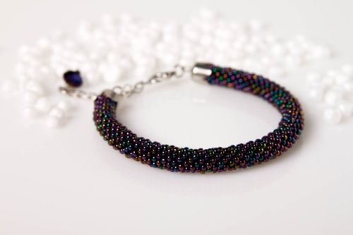 Bracelet perles rocaille Bijou fait main couleur foncé Accessoire femme - MADEheart.com