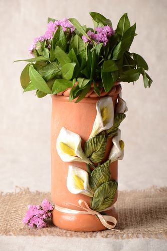 7 inches 20 oz handmade floral ceramic case in terracotta style 1 lb - MADEheart.com
