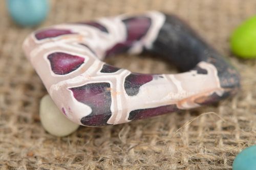 Extravagant stylish handmade unusual square ring made of polymer clay - MADEheart.com