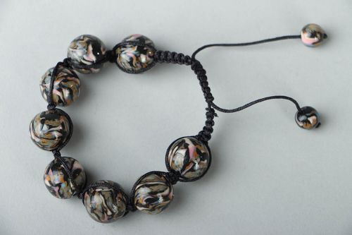Woven bracelet with polymer clay beads - MADEheart.com