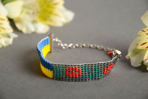Bright colorful designer beaded wrist bracelet machine woven for women - MADEheart.com