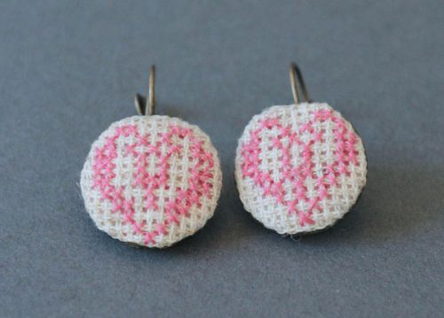Earrings with metal basis decorated with embroidery - MADEheart.com