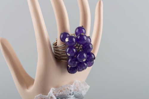Beautiful handmade designer brass ring with natural amethyst stone for girls - MADEheart.com