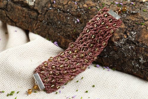 Beautiful handmade woven textile bracelet beaded wrist bracelet macrame ideas - MADEheart.com