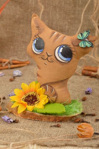 Small handmade flavored fabric soft toy Cat with vanilla aroma - MADEheart.com