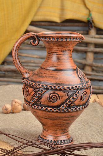 60 oz ceramic water amphora jug with handle and Greek décor 3,25 lb - MADEheart.com