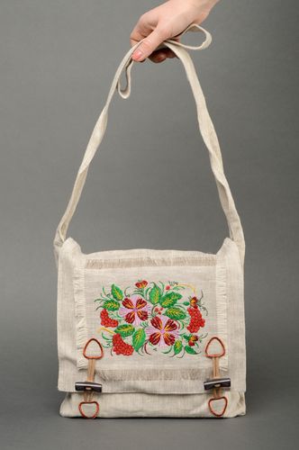 Fabric shoulder bag with embroidery for women - MADEheart.com
