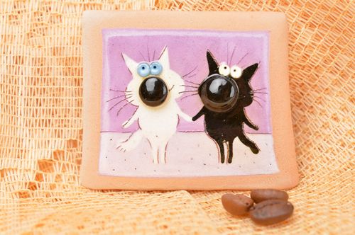 Magnet frigo fait main Aimant frigo en argile Décoration cuisine Deux chats - MADEheart.com