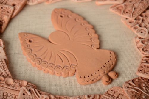 Handmade ceramic large flat pendant in the shape of angel for creative work - MADEheart.com