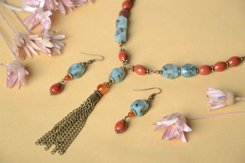 Originelle Damen Accessoires Set Modeschmuck Ohrringe Künstler Damen Collier - MADEheart.com