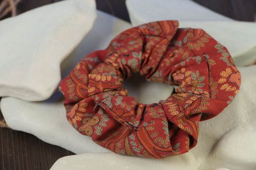 Handmade cotton fabric soft hair tie of terracotta color beautiful nice - MADEheart.com