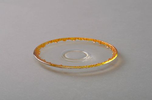 Homemade designer decorative transparent glass candle holder with yellow edge - MADEheart.com
