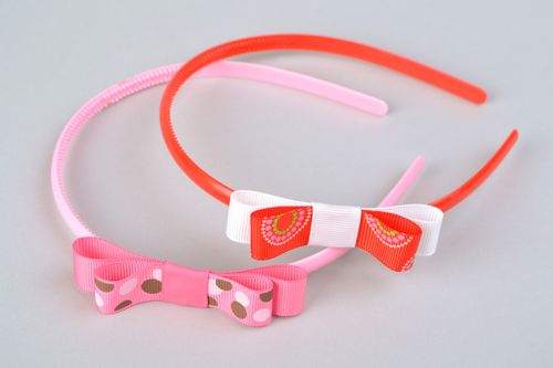 Serre-têtes accessoires avec nœuds de rubans de reps faits main 2 pièces - MADEheart.com