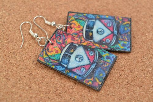 Longues boucles doreilles en pâte polymère multicolores faites main serviettage - MADEheart.com