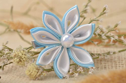 Flower hair clip kanzashi flower handmade jewelry designer accessories gift idea - MADEheart.com