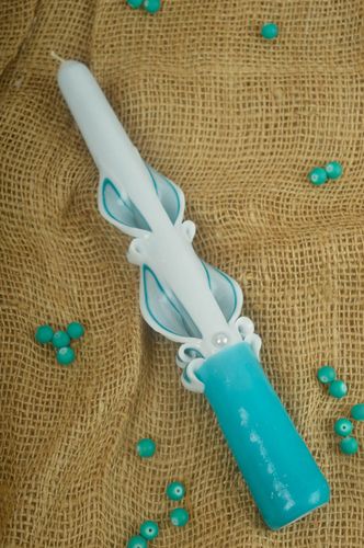 Handmade Designer Kerze aus Paraffin Haus Deko blaue verzierte Kerze hoch - MADEheart.com