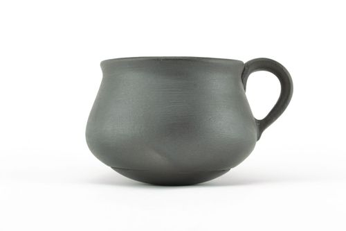 Black handmade smoked clay coffee cup with handle and no pattern. 5 oz - MADEheart.com