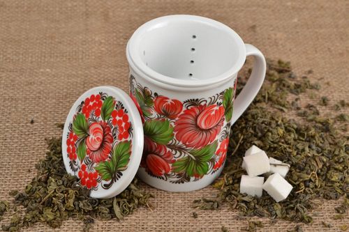 Tasse avec infuseur fait main Tasse à thé peinte Vaisselle en porcelaine - MADEheart.com
