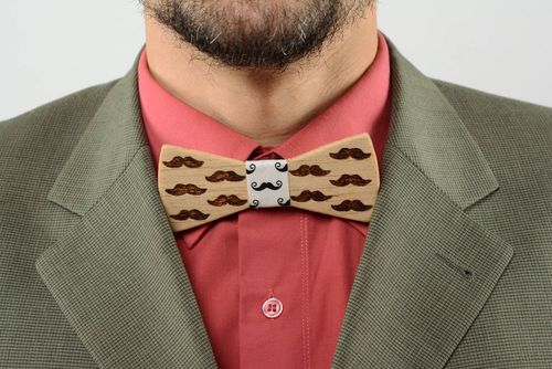 Wooden bow tie with a mustache - MADEheart.com