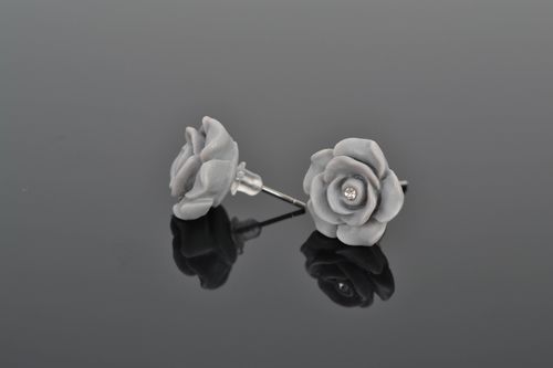 Unusual plastic earrings Gray Roses - MADEheart.com