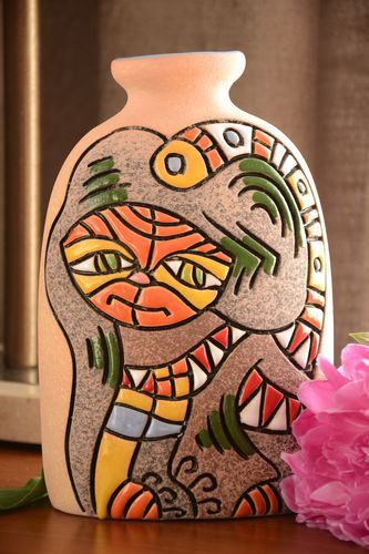 Jarrón cerámico pintado con pigmentos hecho a mano para flores 1 litro Gatito  - MADEheart.com