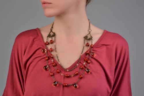 Handmade womens glass and ceramic bead necklace in ethnic style - MADEheart.com