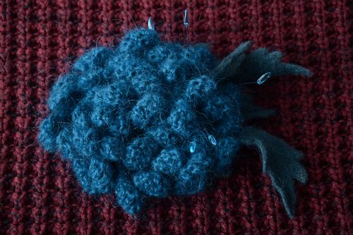 Unusual handmade knitted flower brooch of turquoise color - MADEheart.com