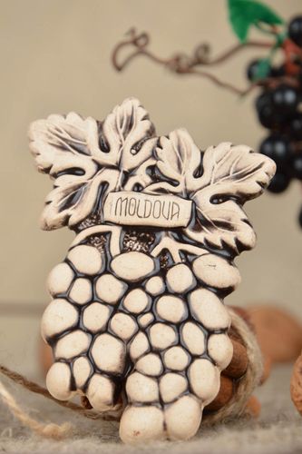 Clay fridge magnet glazed handmade kitchen accessory Grapes home decor ideas - MADEheart.com