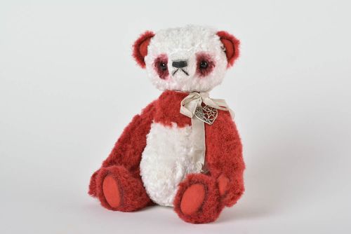 Peluche ours panda rouge-blanc Jouet fait main peluche coton Cadeau enfant - MADEheart.com