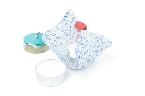 Teelichthalter aus Glas handmade Kerzenständer aus Glas Haus Dekor in Blau - MADEheart.com