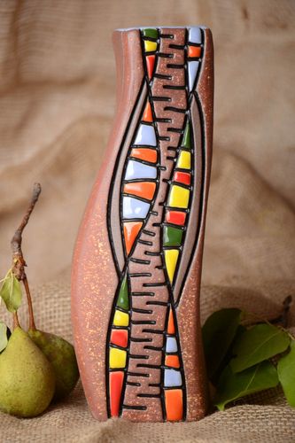 12 square decorative vase in orange, blue, green, brown colors 2 lb - MADEheart.com