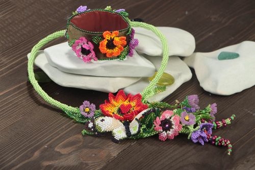 Ensemble de collier et bracelet en perles de rocaille multicolore fait main - MADEheart.com