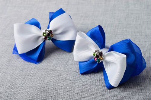 Élastiques cheveux faits main Accessoires coiffure blanc-bleu Cadeau fille - MADEheart.com