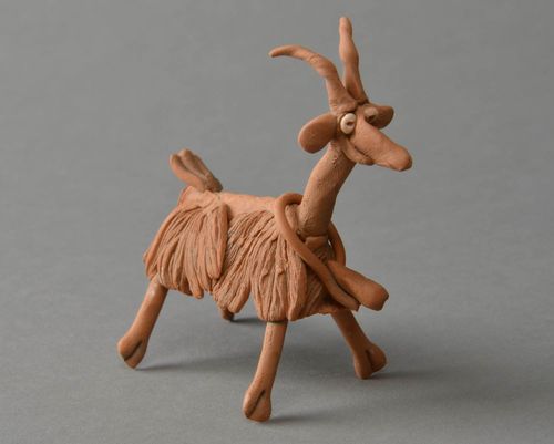 Handmade decorative interior statuette beautiful clay souvenir Goat home decor - MADEheart.com