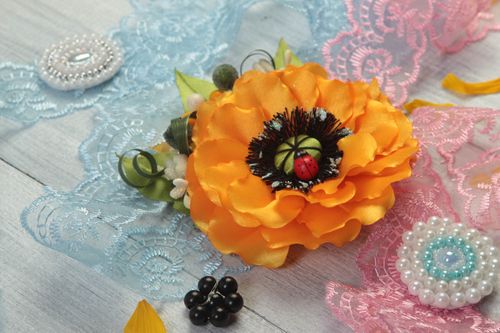 Bright handmade textile barrette hair clip flowers in hair fashion trends - MADEheart.com