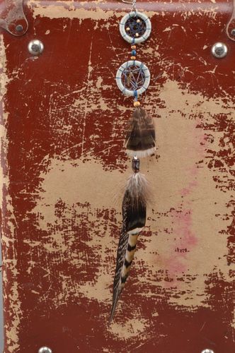 Long unusual handmade Dreamcatcher amulet in shape of keychain with feathers - MADEheart.com